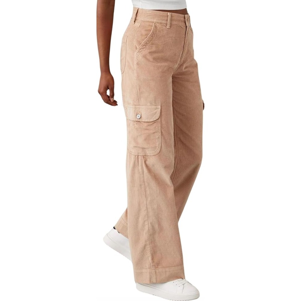 American Eagle Stretch Super High Rise Baggy Wide Leg Cargo Pants Corduroy 2S